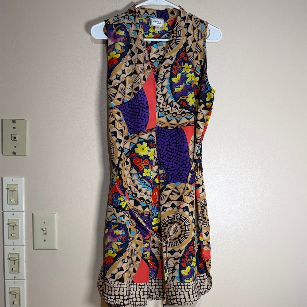 Beige by eci Sleeveless Multicolor Geometric Floral Mini Dress